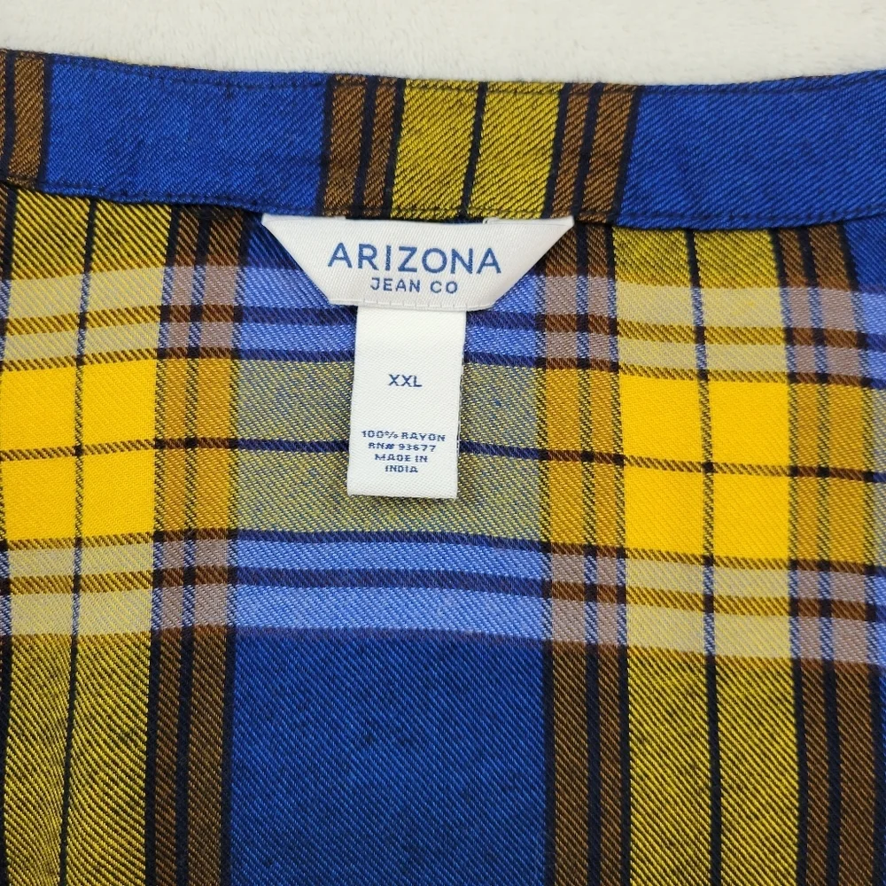 Arizona Jean Co Yellow & Blue Plaid Wrap Tie Shirt xxl - Picture 6 of 9
